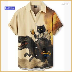Men's Novelty Button Down Shirt Japanese Art Print Short Sleeve Casual